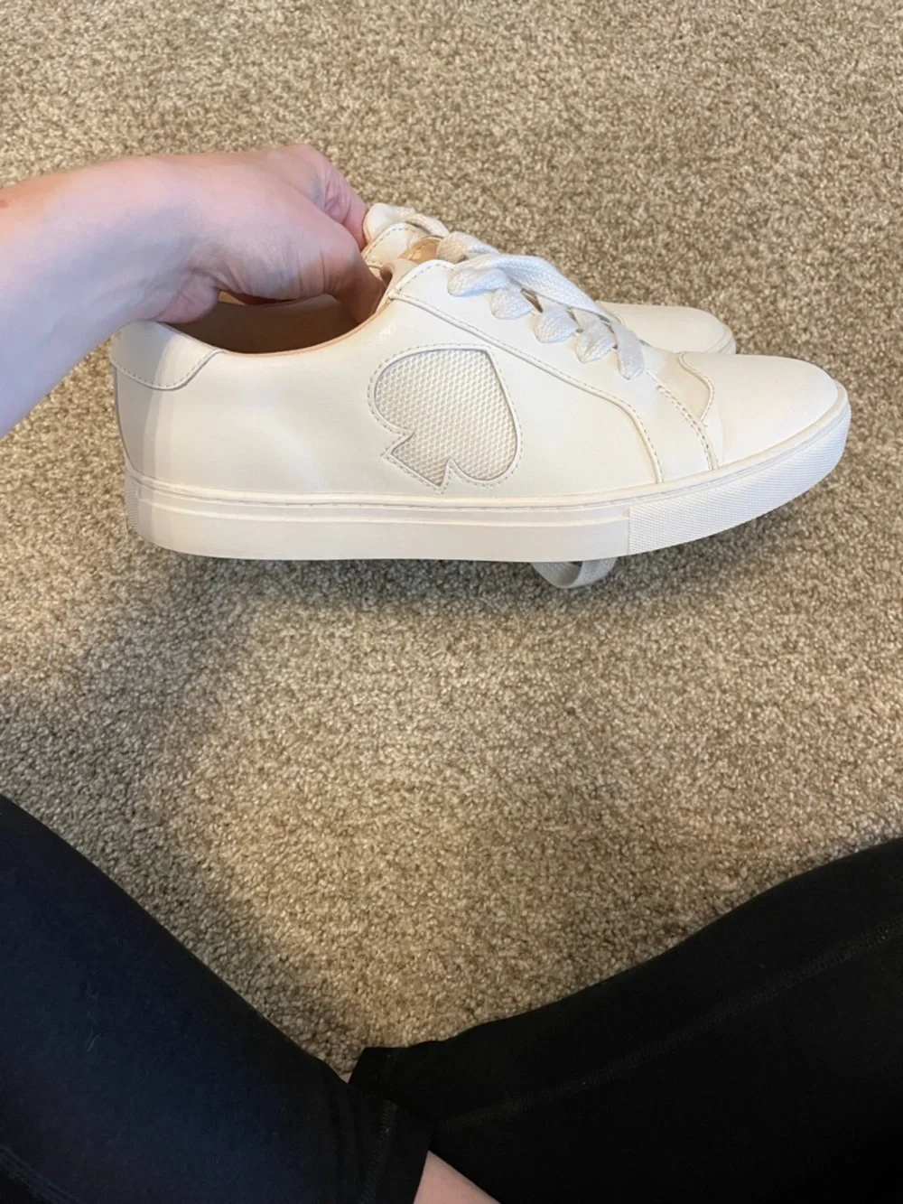 Kate Spade Fez White Sneakers with Blush Lining and Spade Accent